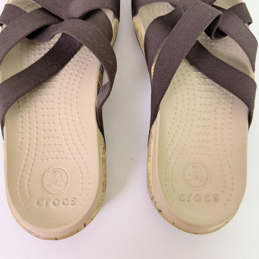 Crocs Edie Stretch Sandals Womens 9 Brown Criss Cross Strappy Comfort Slide - Picture 14 of 16